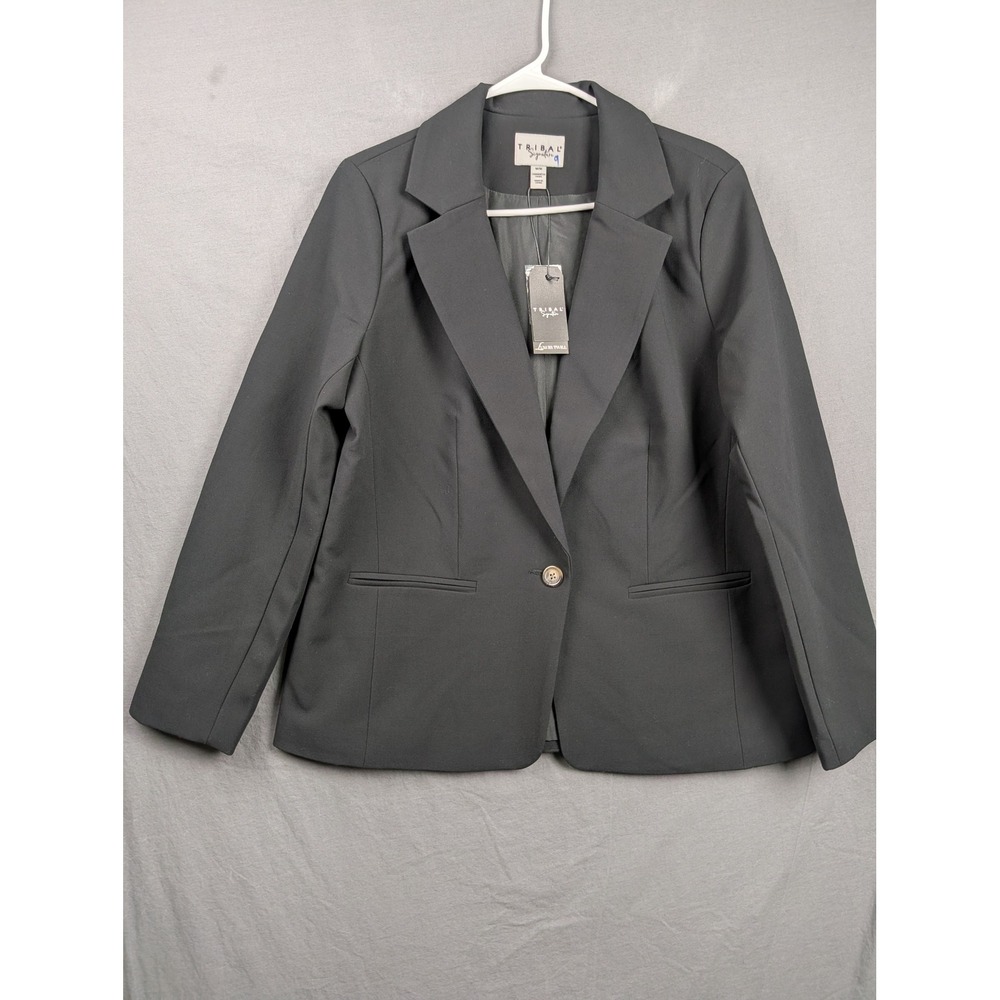 Tribal Signature Womens Black Single Button Blazer‎ Jacket Size  M